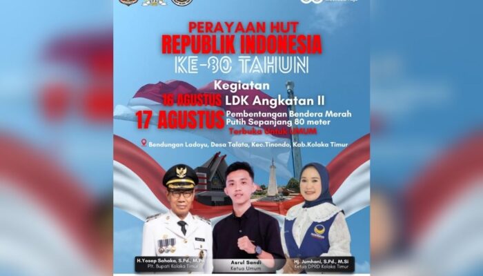HIMAPP Koltim Ajak Warga Bentangkan Bendera Merah Putih 80 Meter di Bendungan Ladoyu
